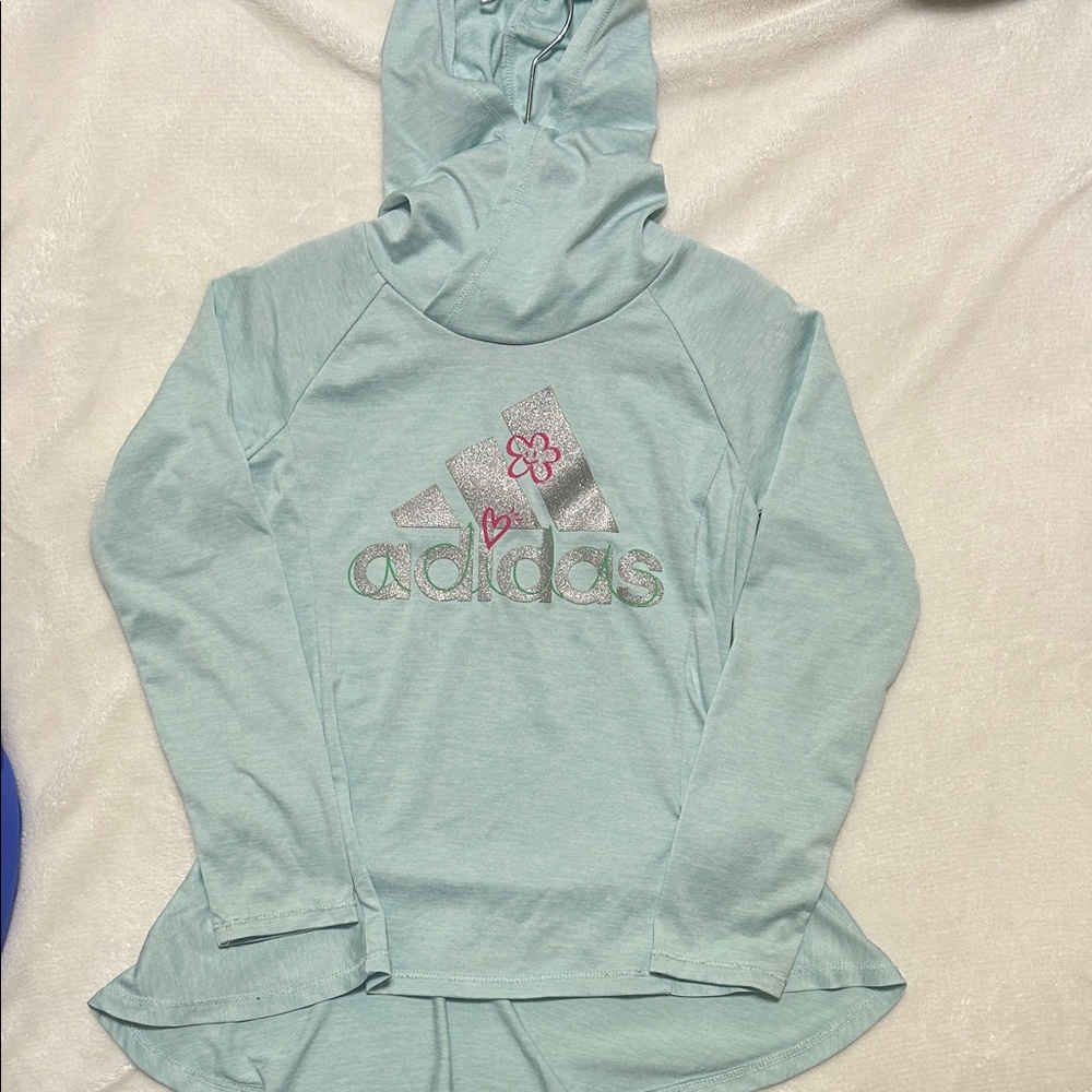 Adidas Pastel Blue Hoodie with Silver Logo